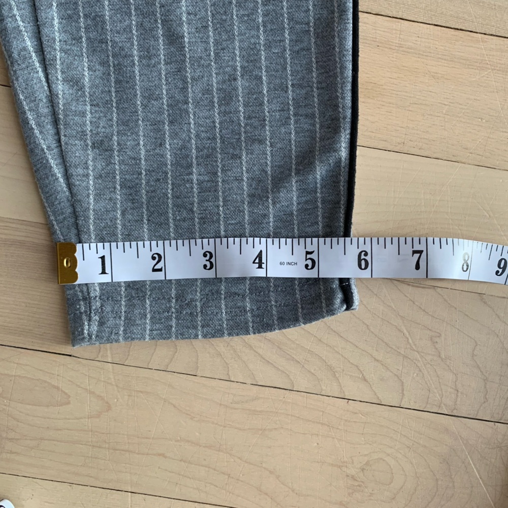 Gray Pinstripe Cropped 7/8 Pants | Relaxed Fit Elastic Waist Minimalist Trousers - Picture 8 of 10